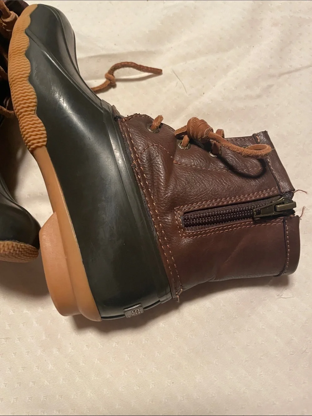 Sperry Kids Olive and Brown Lace-Up Duck Boots